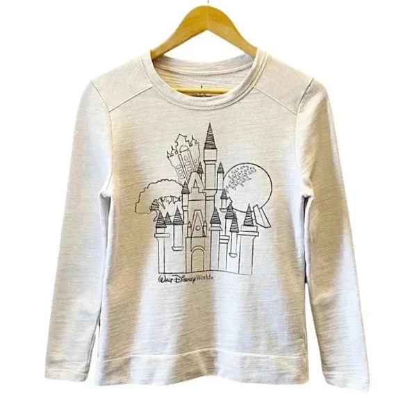 Walt Disney World Disney Parks Magic Kingdom Castle Sweatshirt Ivory Grey XS - Picture 2 of 16
